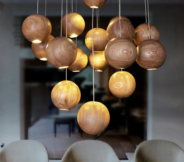 Houten Hanglamp Bol Ø10cm Warm Scandinavisch Design Natuurlijk Hangverlichting Eetkamer Woonkamer Sfeervol | Sulvida