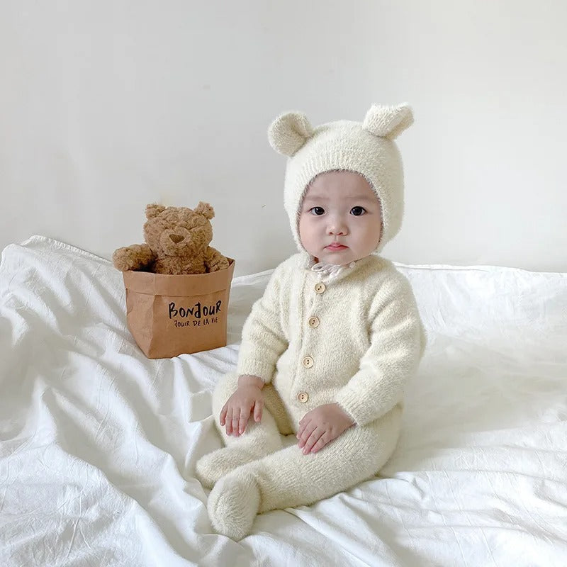 Pluche Baby Jumpsuit Beer met Capuchon Zachte Romper Winterkleding Baby's 0-24 Maanden Warm Onesie Babykleding | Sulvida
