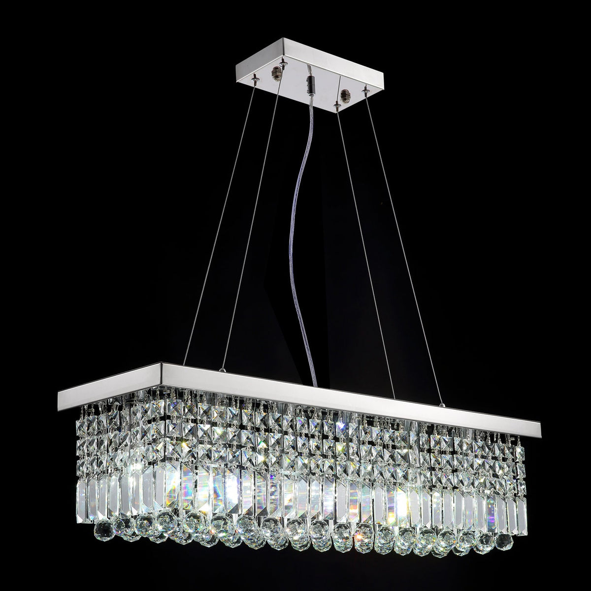 Rechthoekige kristallen hanglamp met regendruppeleffect chroom E12 fitting voor eetkamer keuken woonkamer | Sulvida