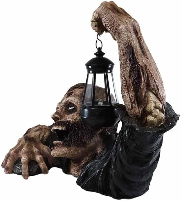 Zombiebeeld met Lantaarn – Weervast Decoratief Tuinornament Halloween Sculptuur voor Tuin Terras Buiten | Sulvida