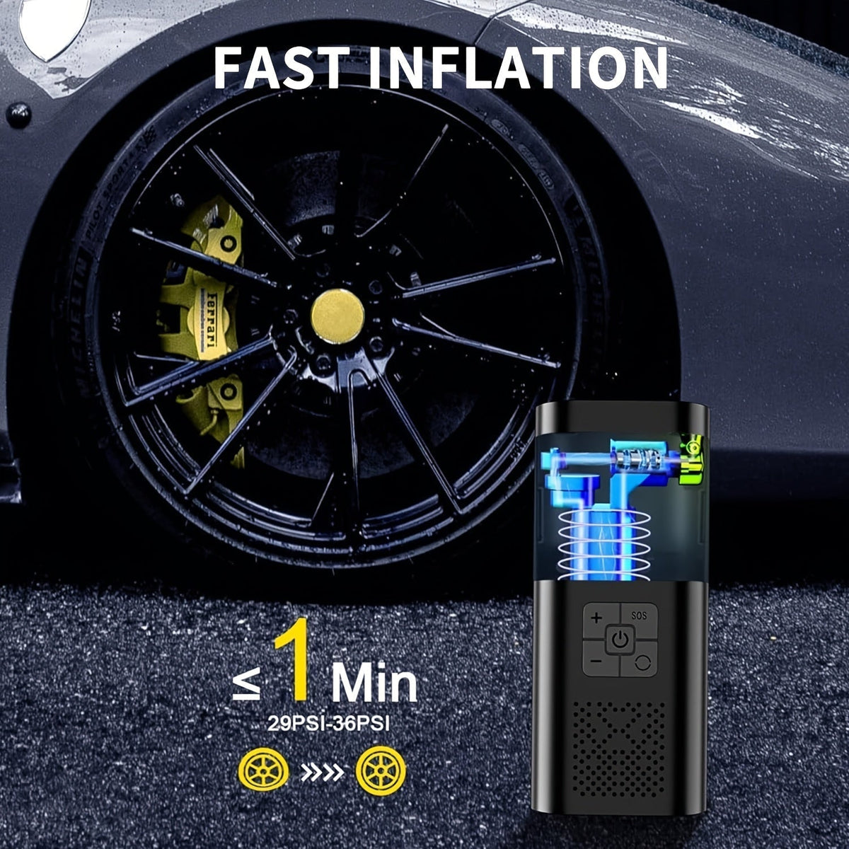 Draagbare Luchtcompressor met Digitaal Display en LED-Verlichting voor Auto Fiets Motor Banden Oppompen | Sulvida