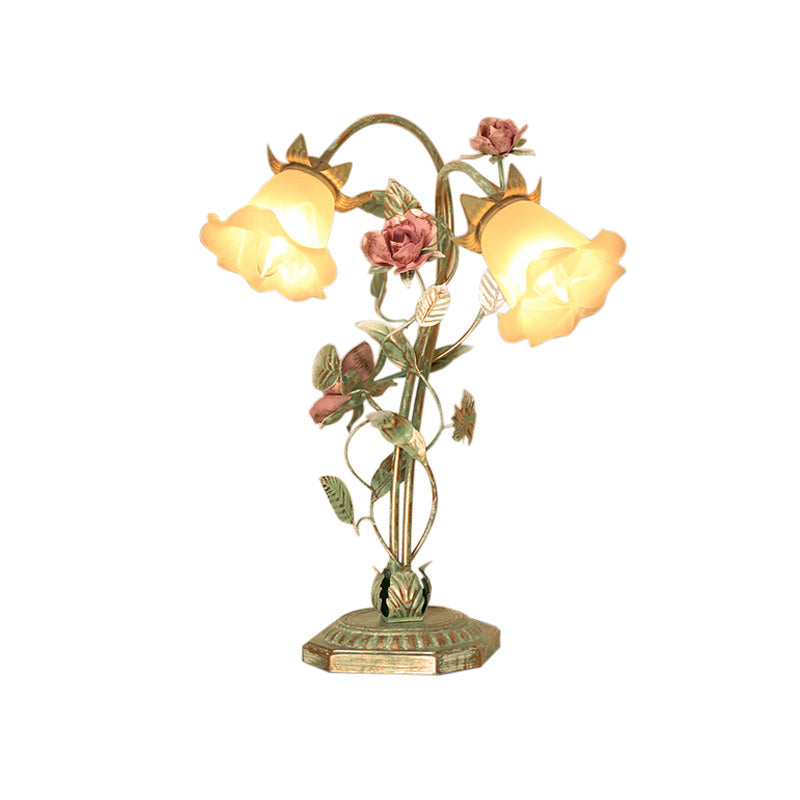 Metalen tafellamp met bloemmotief groen wit voor slaapkamer vintage shabby chic nachtkastje verlichting | Sulvida