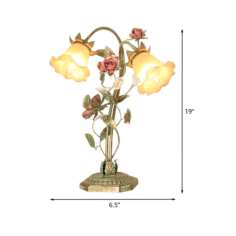 Metalen tafellamp met bloemmotief groen wit voor slaapkamer vintage shabby chic nachtkastje verlichting | Sulvida