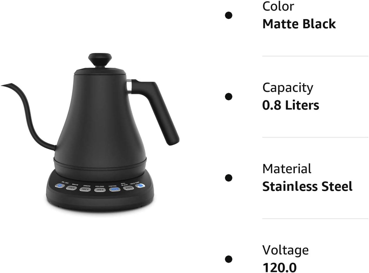 Elektrische Waterkoker met Zwanenhals 0,8 Liter RVS Precisie Gietertuit Temperatuurregeling Koffie Thee | Sulvida
