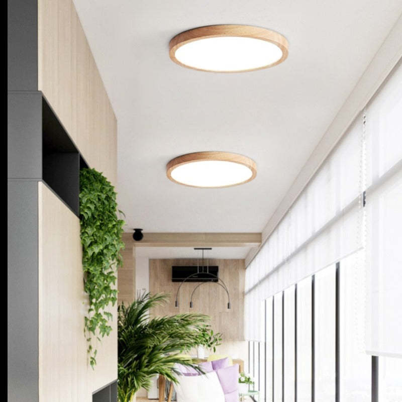 Ronde houten plafondlamp LED dimbaar modern design ultradun woonkamer slaapkamer eetkamer scandinavisch | Sulvida