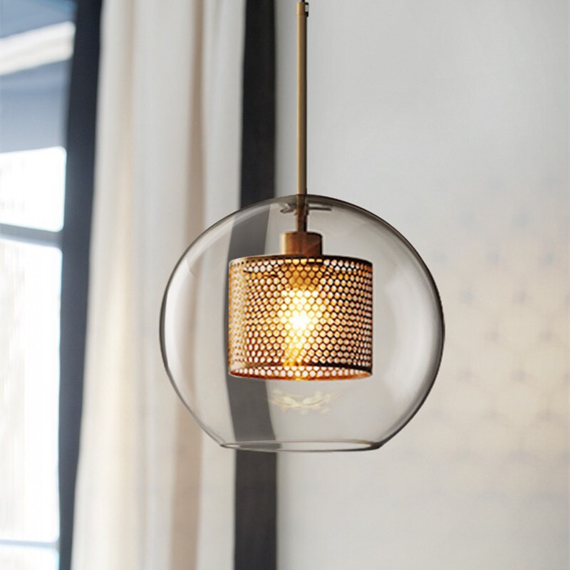 Glazen Hanglamp Bol Goud Cilinder Design Verlichting Woonkamer Eetkamer Slaapkamer Moderne Plafondlamp | Sulvida