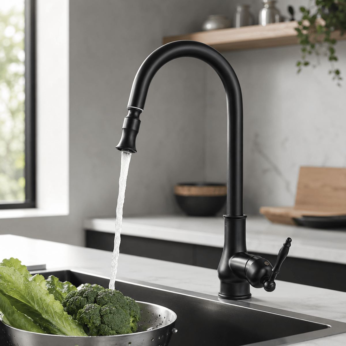 Uittrekbare keukenkraan massief messing met flexibele handdouche voor spoelen vullen reinigen keuken | Sulvida