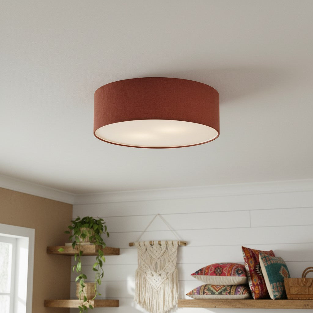 Plafondlamp Linnen Trommel Natuurlijk Textiel Warm Dimbaar Licht Stijlvol Design Slaapkamer Woonkamer Eetkamer | Sulvida
