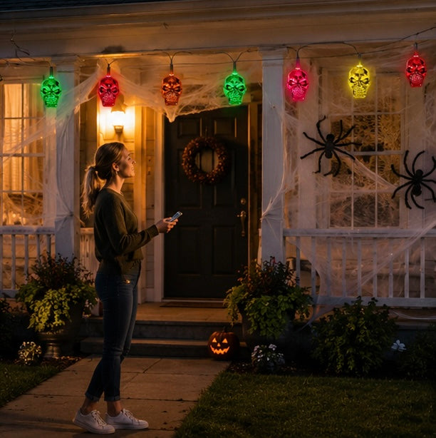 Zonne-energie Windgong met Schedels – 6 Kleurwisselende LED Lampjes voor Tuin Terras en Balkon Decoratie | Sulvida