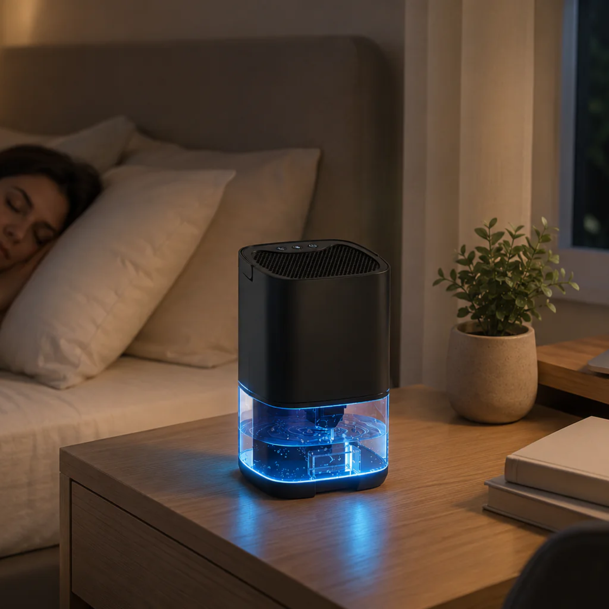 Mini luchtontvochtiger 1L compact stil vochtigheidsregeling slaapkamer badkamer kantoor woonkamer zwart wit | Sulvida