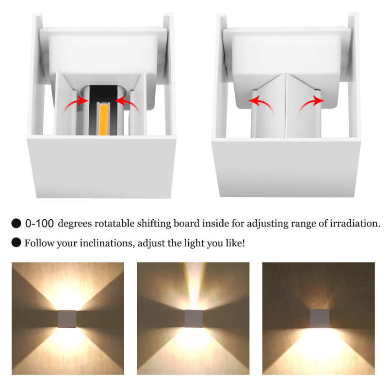 Verstelbare Vierkante Buitenwandlamp LED Zwart Wit Grijs Waterdicht IP65 Modern Design Tuin Veranda Gevel | Sulvida