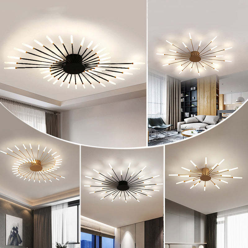 Plafondlamp vuurwerk-design zwart goud LED metaal acryl flush mount woonkamer slaapkamer modern luxe | Sulvida