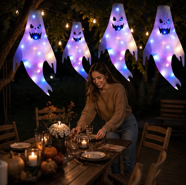 Spookwindzak met LED-verlichting Halloween Decoratie Tuin Buiten Binnen Hangend 130 cm Lichtgevend Griezel | Sulvida