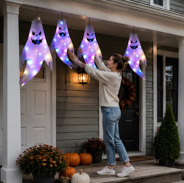 Spookwindzak met LED-verlichting Halloween Decoratie Tuin Buiten Binnen Hangend 130 cm Lichtgevend Griezel | Sulvida