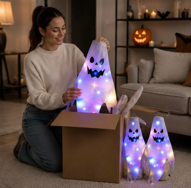 Spookwindzak met LED-verlichting Halloween Decoratie Tuin Buiten Binnen Hangend 130 cm Lichtgevend Griezel | Sulvida
