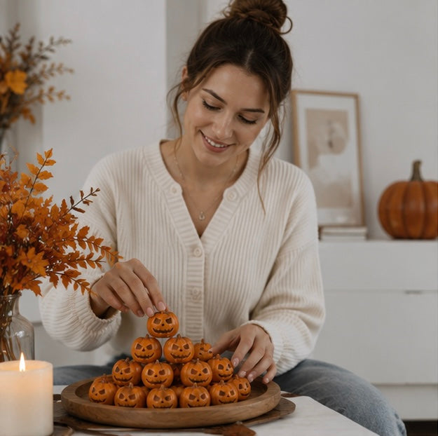 Miniatuur Pompoenen Hars Decoratie Halloween Feest Sfeer Gesneden Gezichtjes Oranje Kunsthars Tafelversiering | Sulvida
