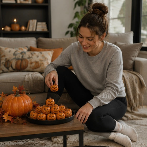 Miniatuur Pompoenen Hars Decoratie Halloween Feest Sfeer Gesneden Gezichtjes Oranje Kunsthars Tafelversiering | Sulvida