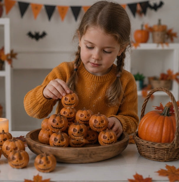 Miniatuur Pompoenen Hars Decoratie Halloween Feest Sfeer Gesneden Gezichtjes Oranje Kunsthars Tafelversiering | Sulvida