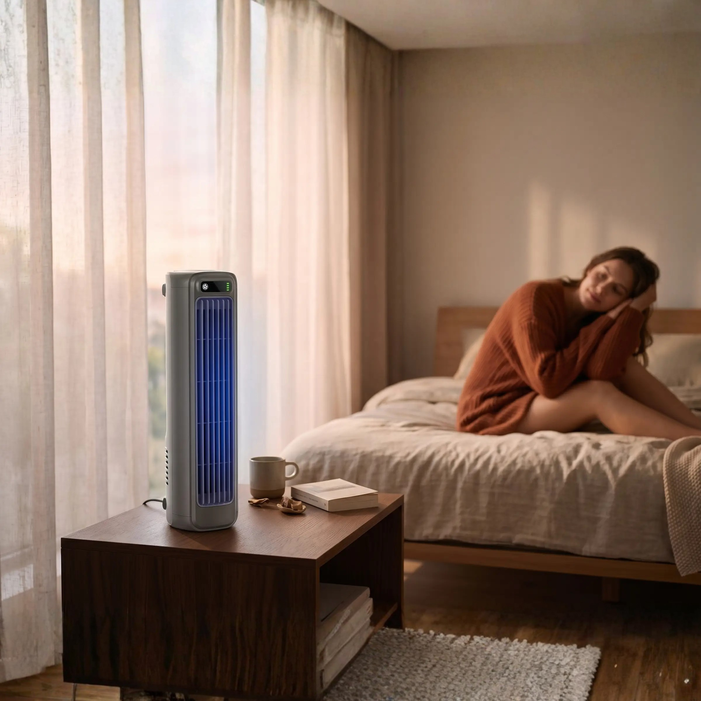 Draagbare Oplaadbare Vloerventilator met Bladenloze Luchtcirculatie – 12 Uur Accuduur voor Thuis, Kantoor en Onderweg | Sulvida