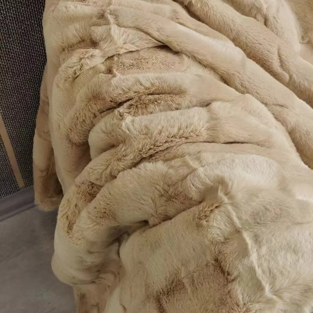 Zachte Dubbellaagse Plaid Mokkabruin Imitatiebont Deken Woonkamer Slaapbank Bed Decoratief Warm Gezellig | Sulvida
