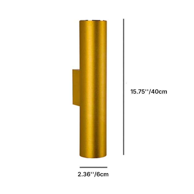 Aluminium Wandlamp Cilinder Zwart Wit Goud LED 2 Lichtpunten Slaapkamer Woonkamer Interieurverlichting | Sulvida
