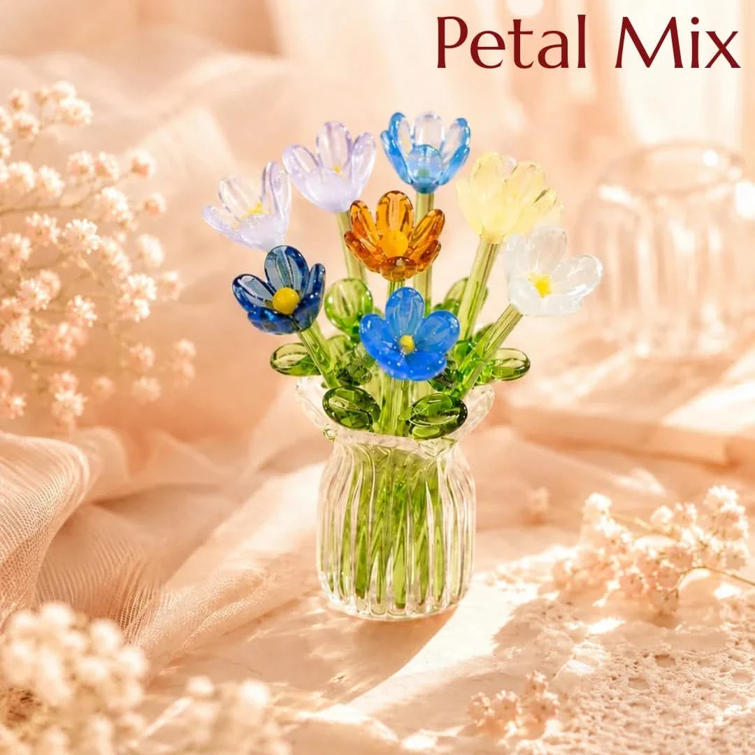 Glazen Bloemenboeket Decoratie 7 Bloemvormen Tulpen Set Handgemaakt Vaasje Pastelkleuren Tafelaccessoire | Sulvida