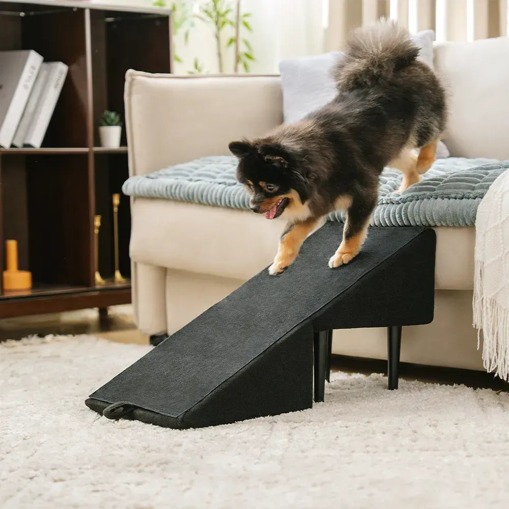 Houten Huisdierentrap met Anti-Slip Trapvlakken Crème Grijs Zwart voor Honden en Katten Bank Bed Meubels | Sulvida