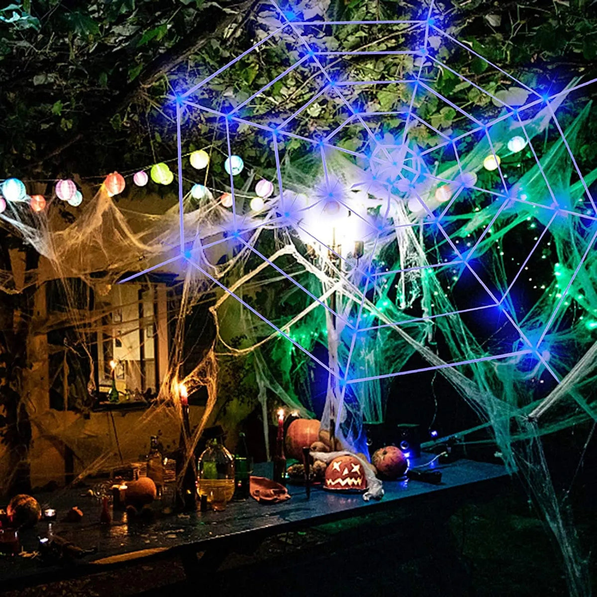 LED Spinnenweb Verlichting Paars 360cm Halloween Decoratie Binnen Buiten Sfeerverlichting Feestversiering | Sulvida