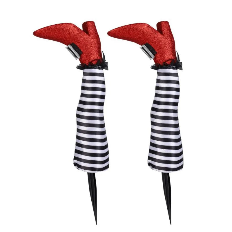 Decoratieve Heksenbenen voor Tuin 2 Stuks Ondersteboven Halloween Tuindecoratie met Gestreepte Kousen Feest | Sulvida