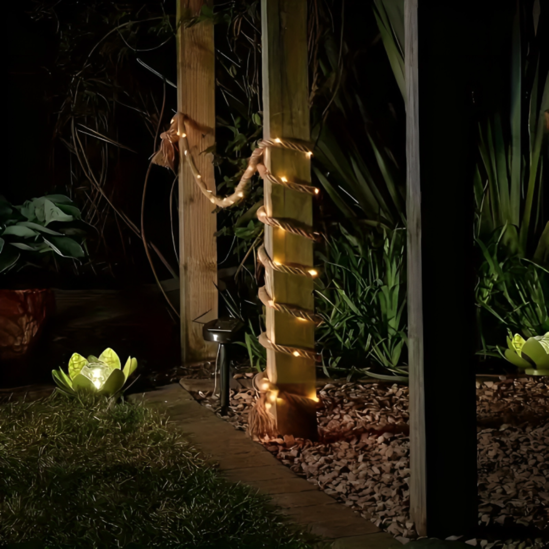 Guirlande lumineuse solaire LED sur corde pour jardin, éclairage d'ambiance extérieur, 5m 10m, blanc chaud, étanche, suspension décorative pour terrasse et jardin | Sulvida