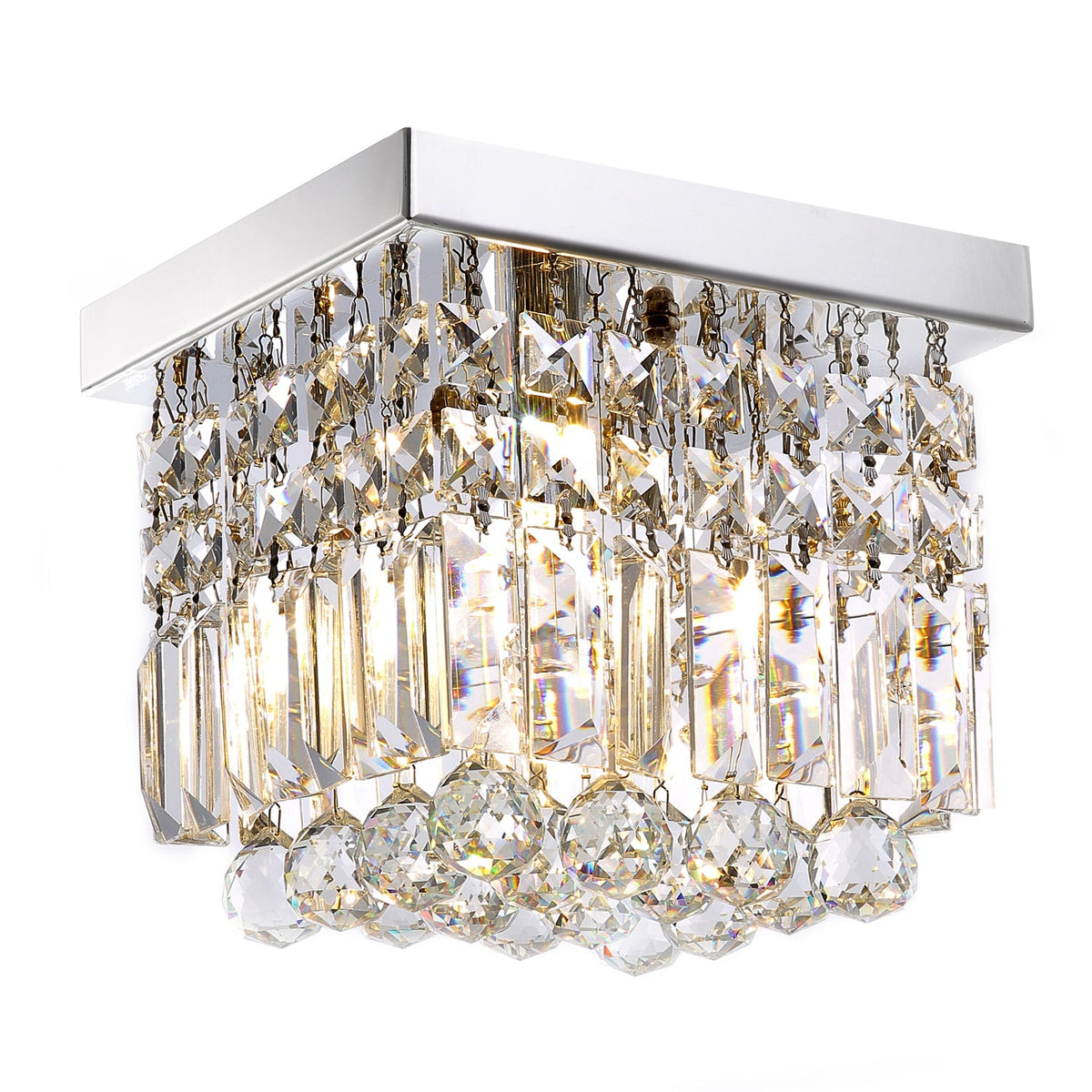 Vierkante kristallen plafondlamp chroom staal G9 voor gang slaapkamer keuken modern design compact luxe | Sulvida