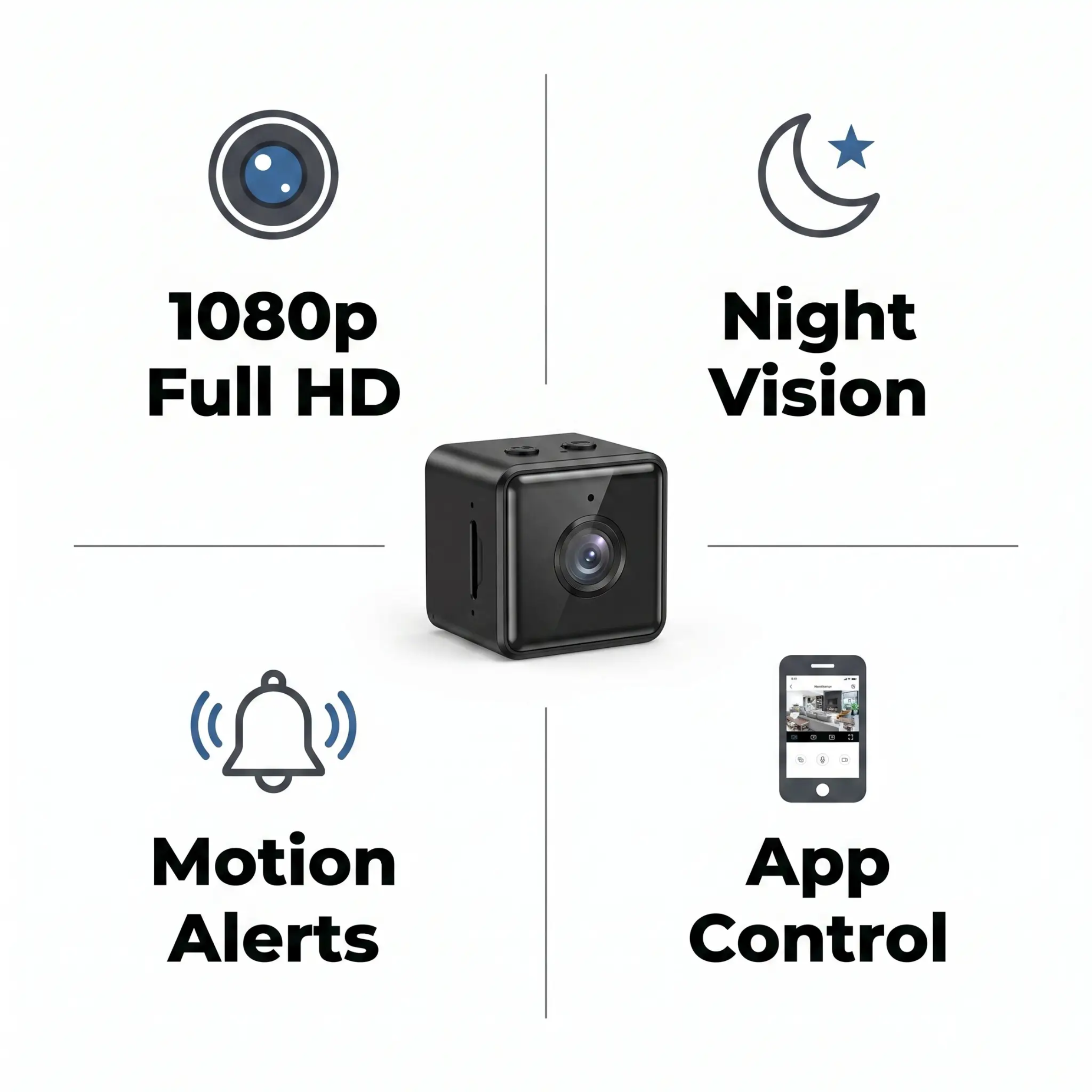 Draadloze WiFi Beveiligingscamera 1080P HD met Bewegingsdetectie en Nachtzicht | Weerbestendig voor Binnen en Buiten | App-bediening en Cloud Opslag | Mini IP Camera voor Thuis of Kantoor | Sulvida