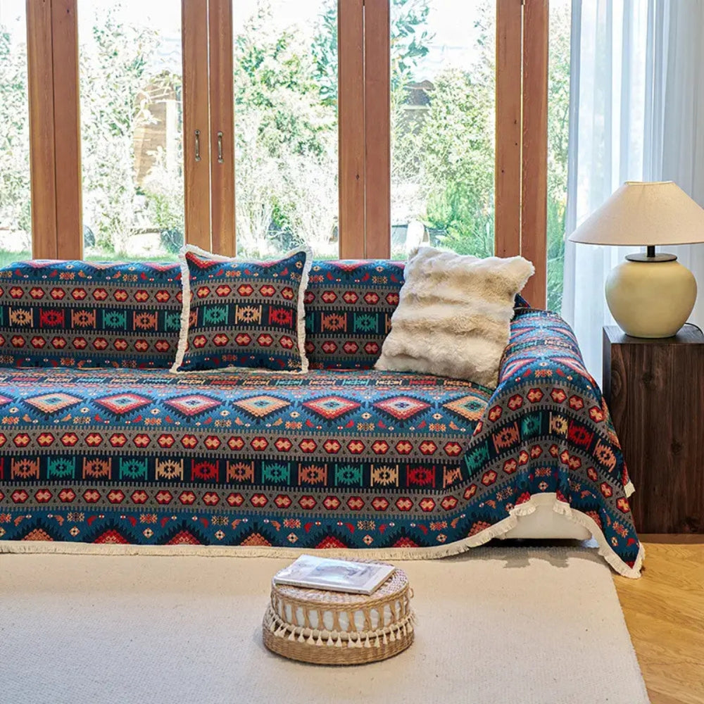 Boho Bankhoes Jacquard Vintage Patroon Geometrisch Katoen Linnen Bescherming Huisdier 180x130 tot 180x340 | Sulvida