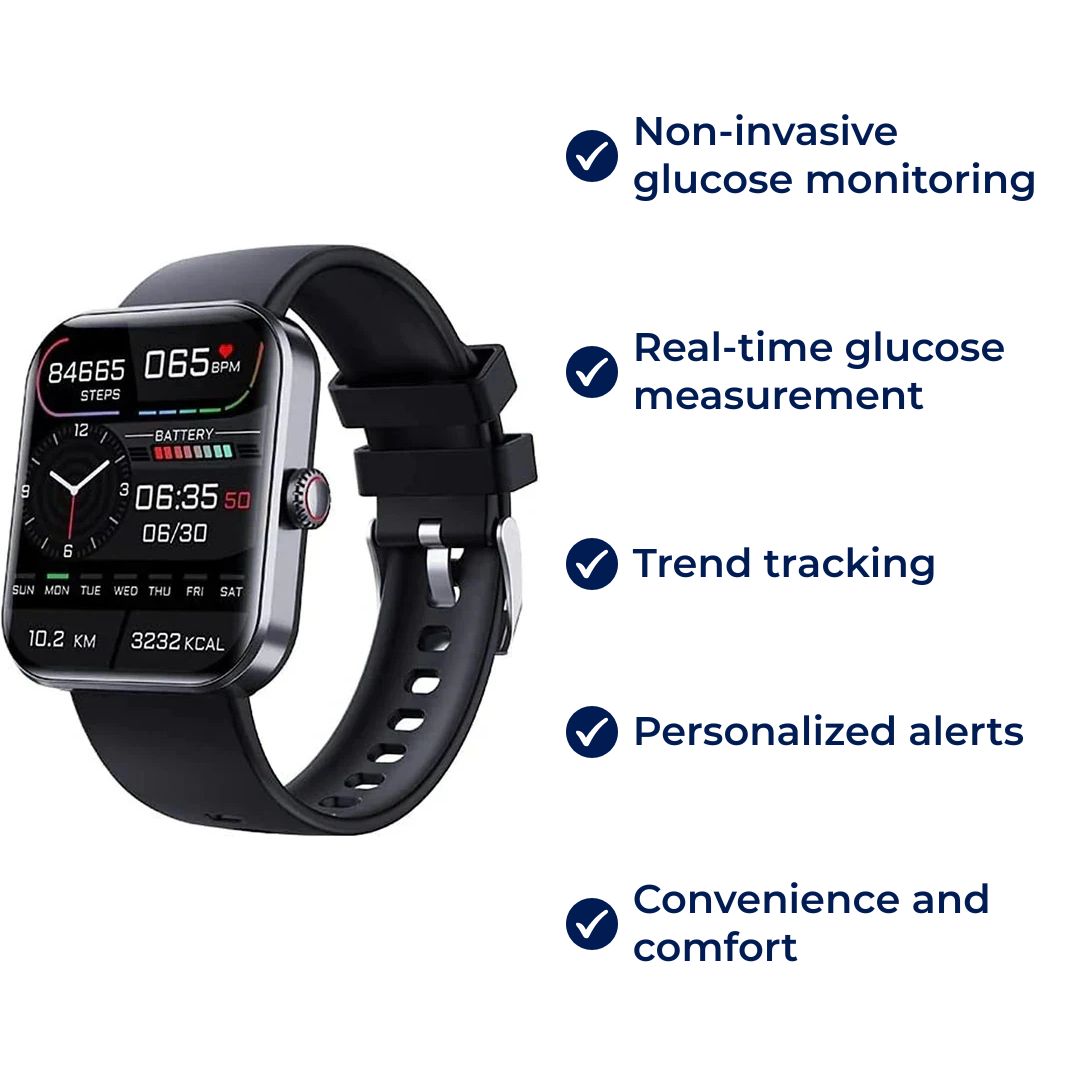 Smartwatch Glucosemeter Non-invasief Bloedsuiker Realtime Monitoring Trendtracking Gezondheid Controle | Sulvida