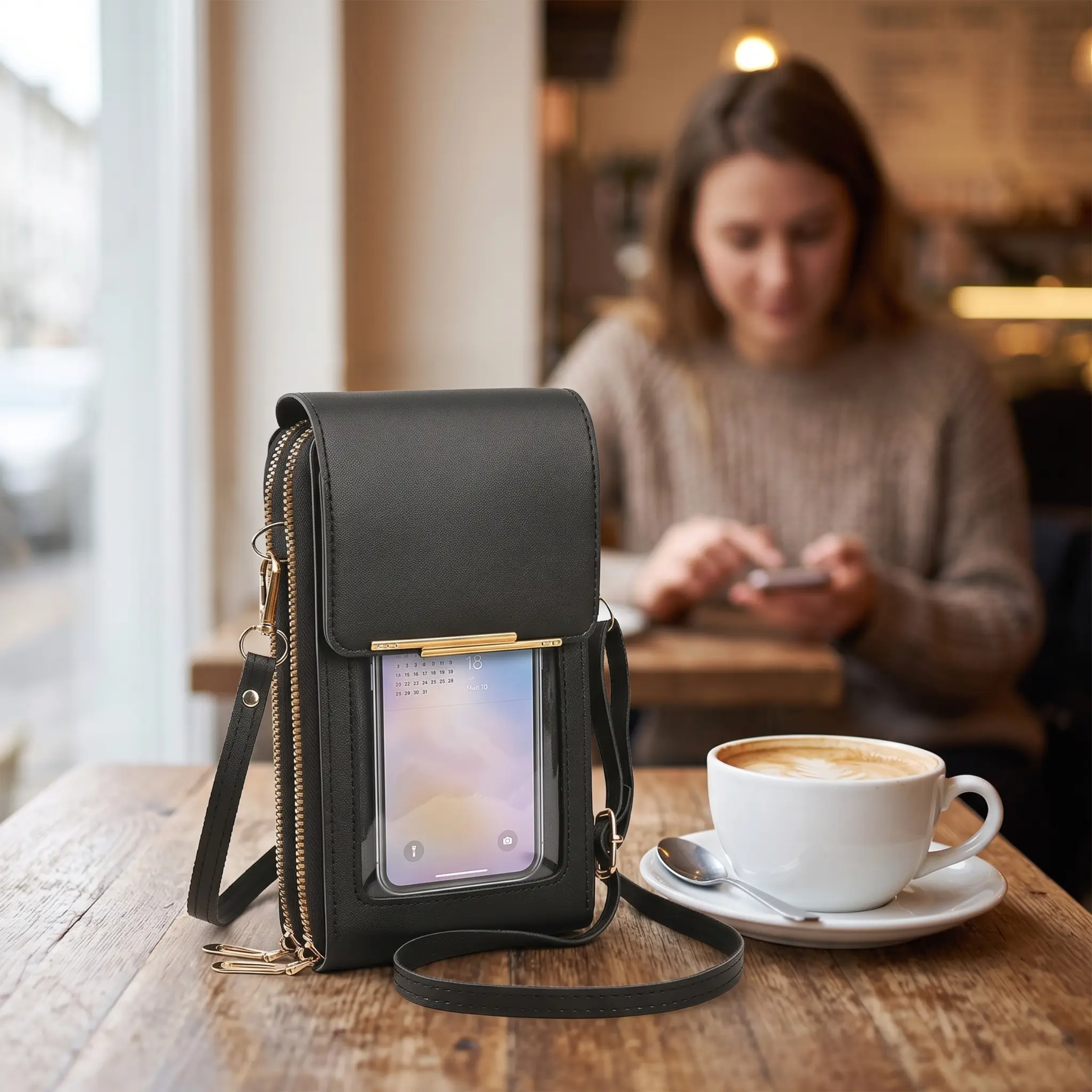 Crossbody Telefoontas met RFID-bescherming en Touchscreen Venster – Veilige Handsfree Portemonnee voor Smartphones tot 6,7 inch | Sulvida