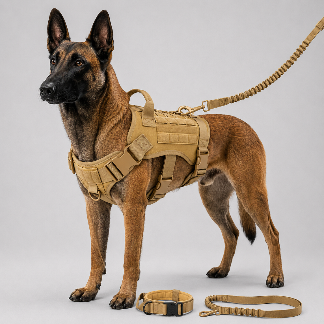 Ensemble de harnais tactique réglable pour chien avec poignée et laisse – gilet de style militaire pour le dressage et les promenades canines | Sulvida