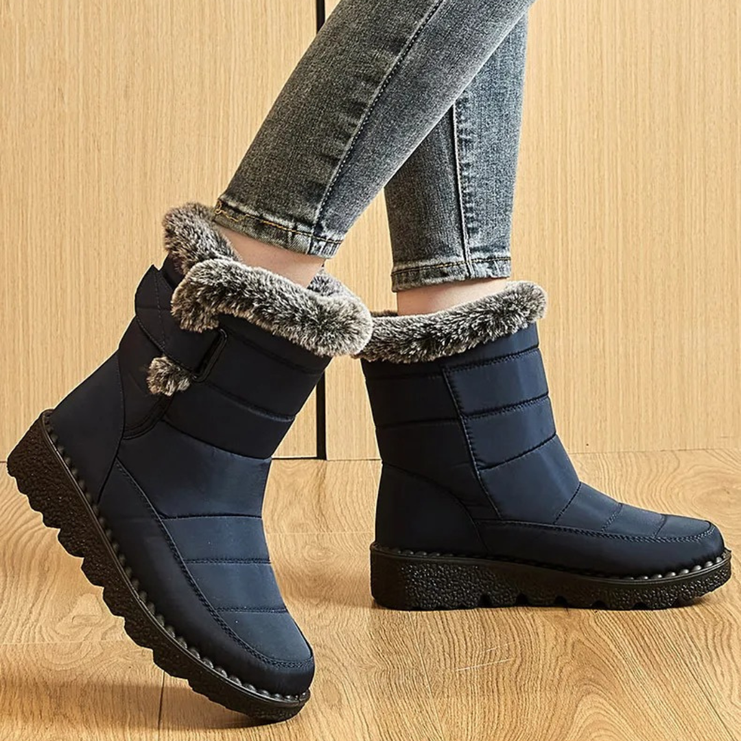 Gevoerde winterlaarzen dames waterdicht met keilhak klittenband antislip zool comfortabel warm schoeisel | Sulvida