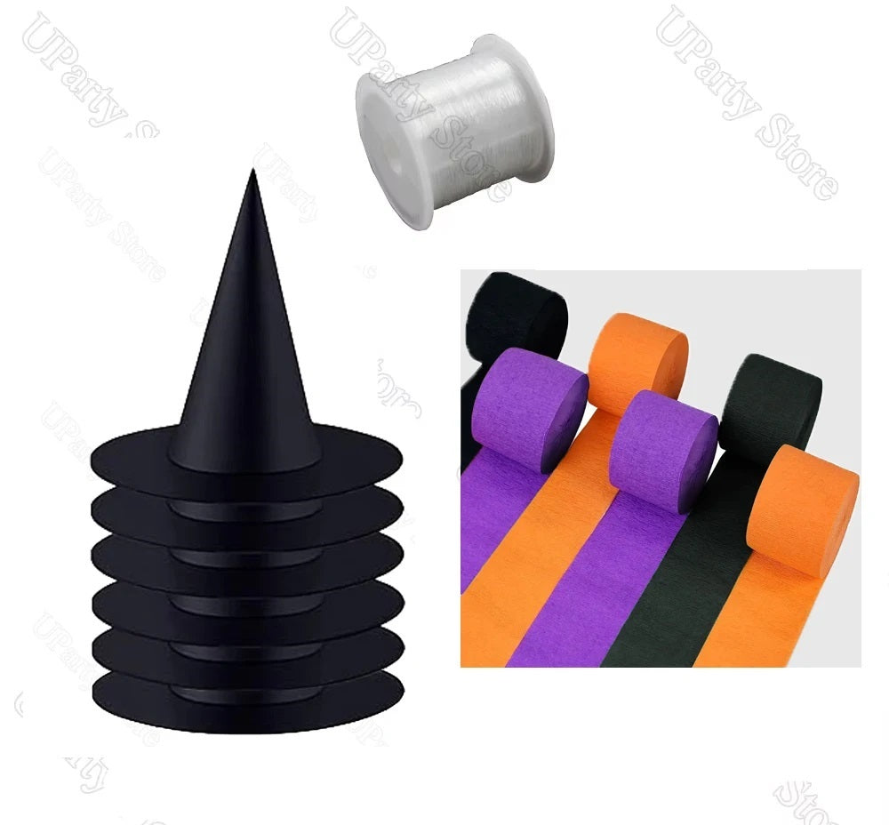 Hangende Heksenhoeden Set Zwart met Touw Decoratie Feest Party Halloween Horror Thema Tuin Veranda Outdoor | Sulvida