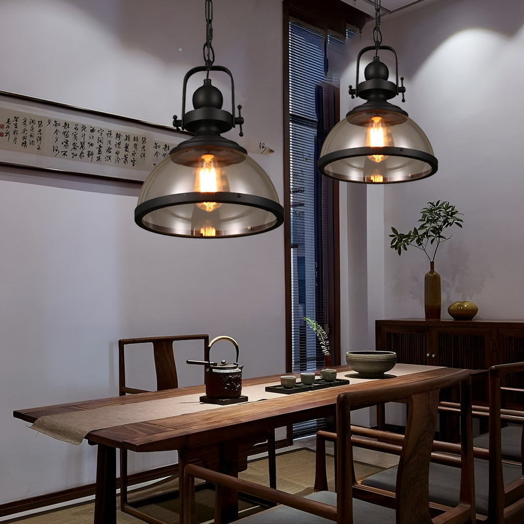 Glazen Hanglamp Industrial Ø30cm Komvorm Transparant Glas met Metaal Binnenverlichting Eetkamer Woonkamer | Sulvida