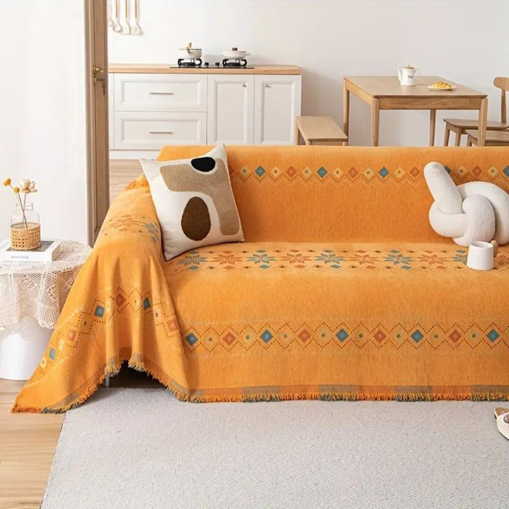 Chenille bankovertrek bohemian stijl anti-slip bescherming met decoratieve kwasten voor 1- 2- 3- 4-zits bank | Sulvida