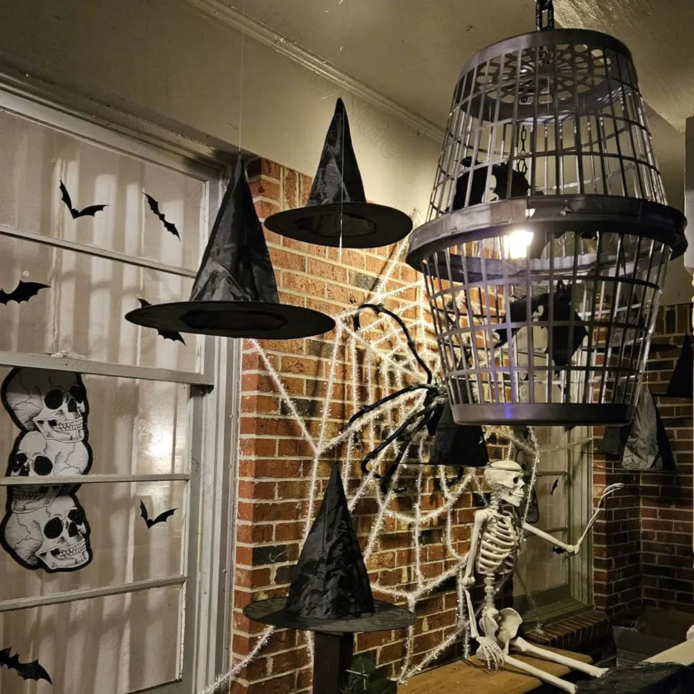 Hangende Heksenhoeden Set Zwart met Touw Decoratie Feest Party Halloween Horror Thema Tuin Veranda Outdoor | Sulvida