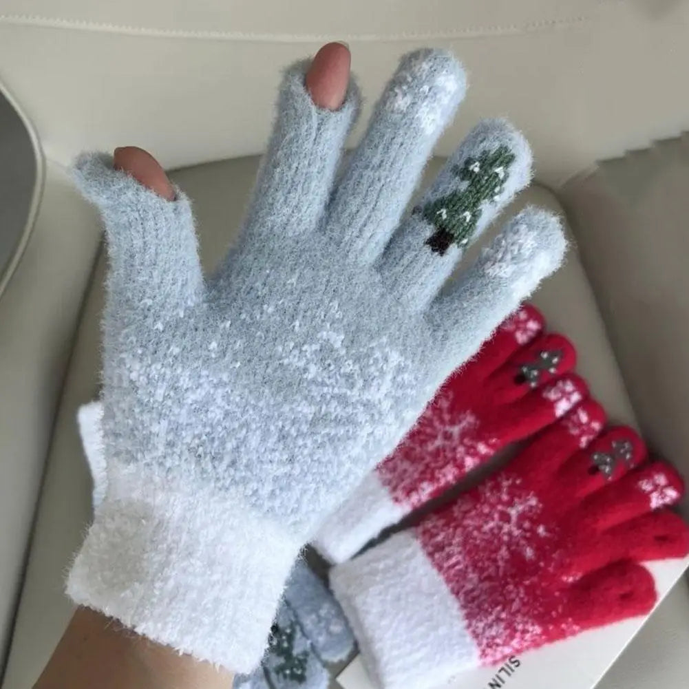 Gebreide Vingerloze Handschoenen met Fleecevoering Converteerbaar Groen Rood Wit Winter Warm Dames Heren | Sulvida