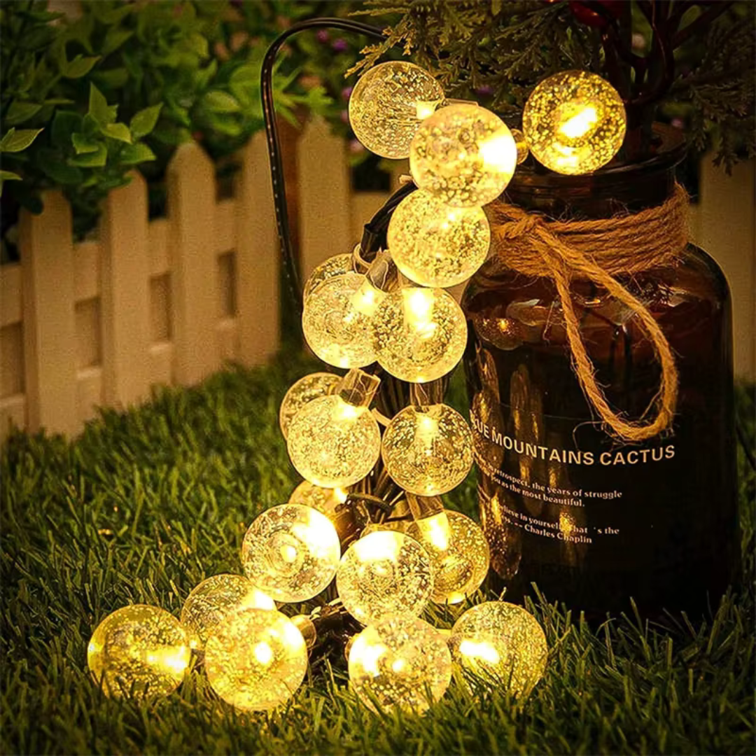 Guirlande lumineuse solaire à LED en cristal, blanc chaud, pour jardin, terrasse et camping, 5 m, 12 m, 22 m, résistante aux intempéries, éclairage d’ambiance | Sulvida