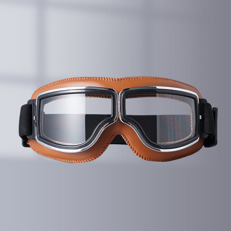 Motorgoggles Leer Vintage Aviator Over Bril Motorrijden Ski Bescherming UV Windscherm Verstelbaar Retro | Sulvida