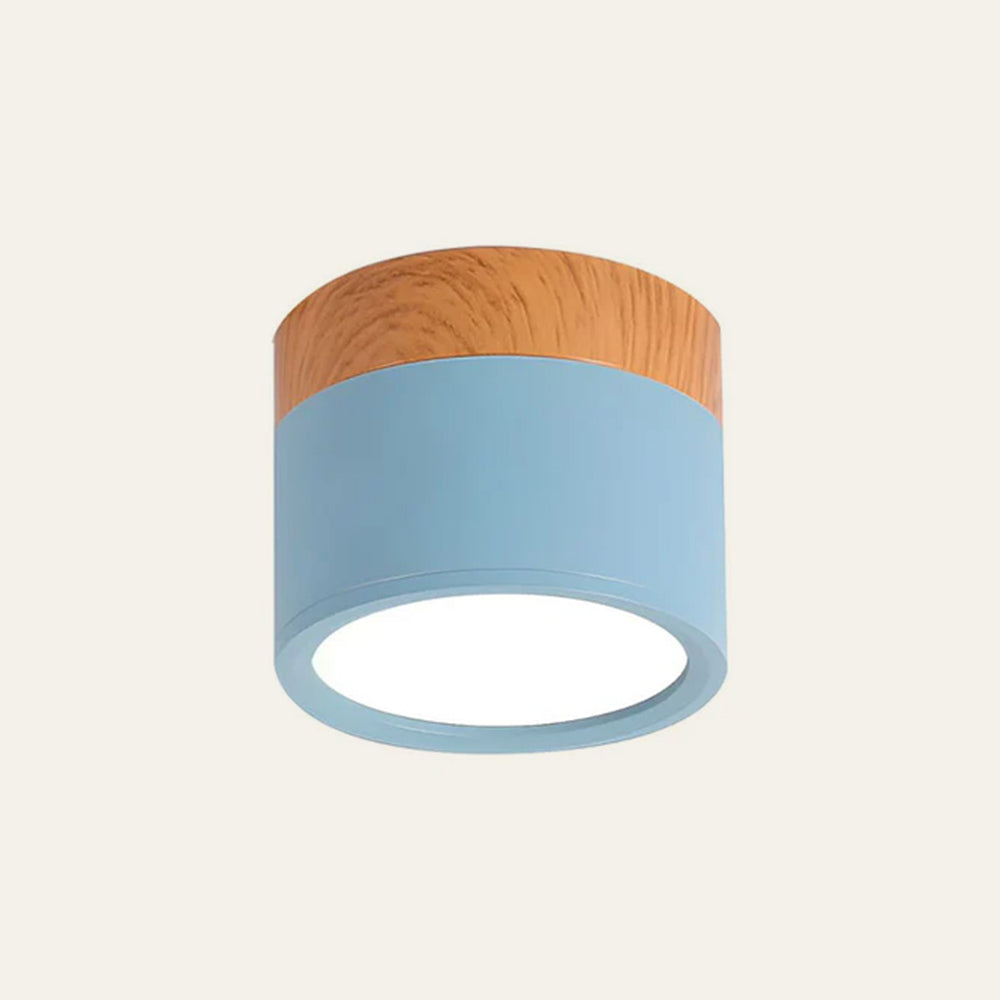 Compacte plafondspot aluminium hout rond warm wit LED verlichting hal woonkamer eetkamer modern Scandinavisch | Sulvida