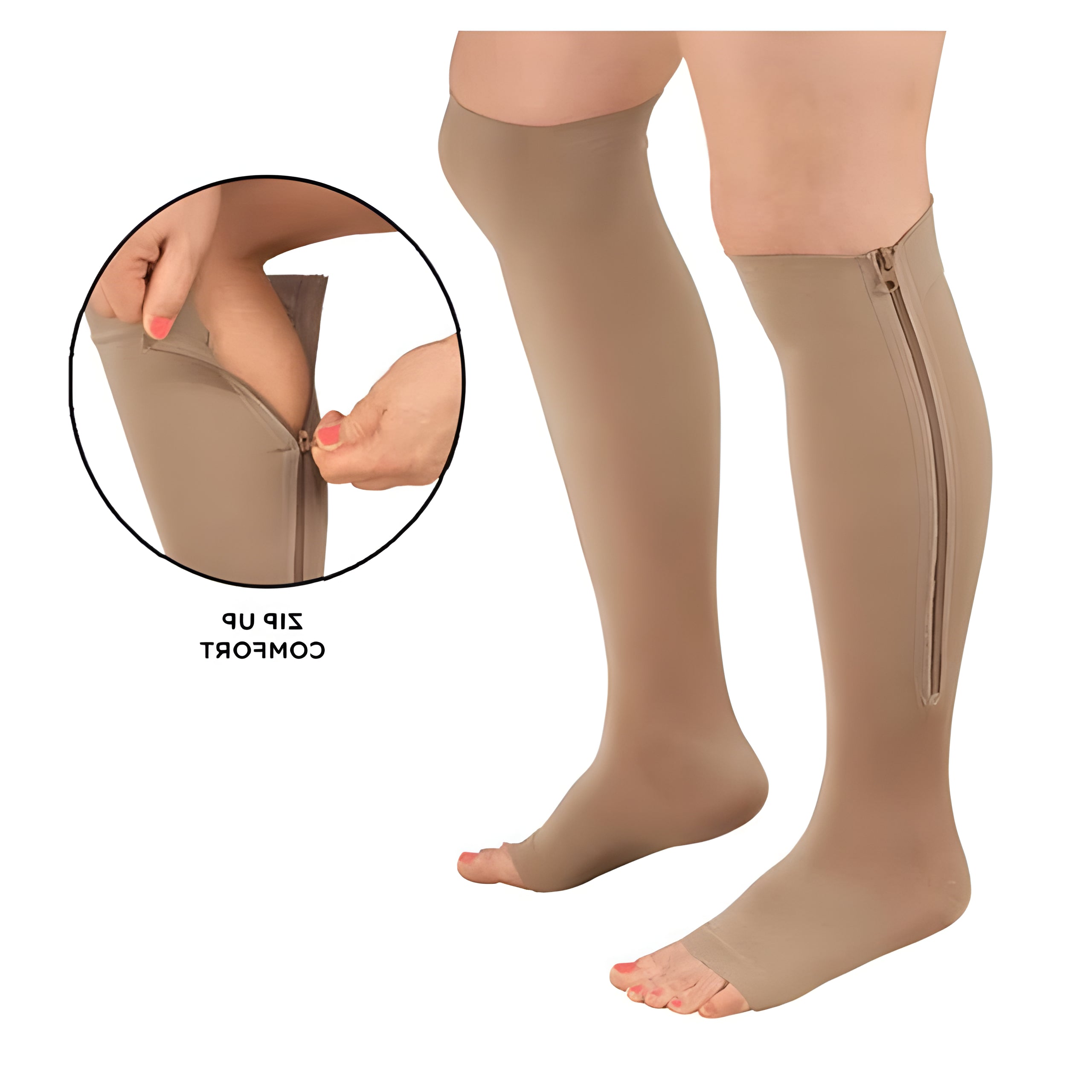 Compressiekousen met Ritssluiting 20-30 mmHg – Medische Steunkousen voor Betere Bloedsomloop en Vermoeide Benen – Open Teen Design – Ideaal voor Reizigers, Zwangerschap, Verpleging, Werk- en Sportblessures | Sulvida