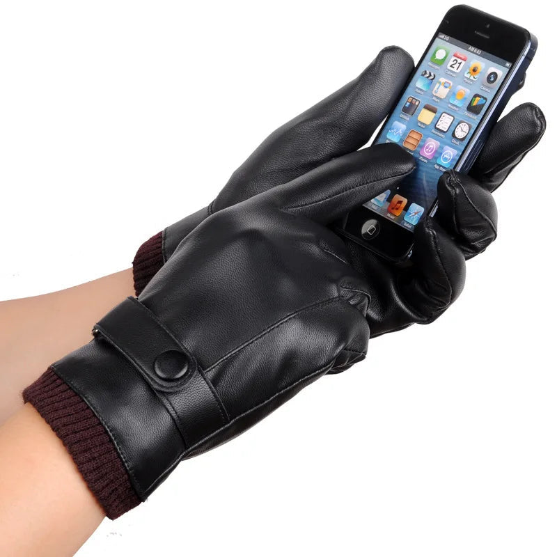 Leren Touchscreen Handschoenen Heren Winterhandschoenen Winddicht Warm Zwart Elegant Winteraccessoire | Sulvida