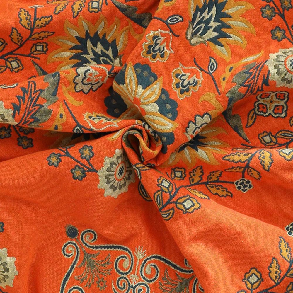 Katoenen Plaid met Vintage Bloempatroon Oranje Turquoise Dubbelzijdig Zacht Bankkleed Picknickdeken Woonkamer | Sulvida