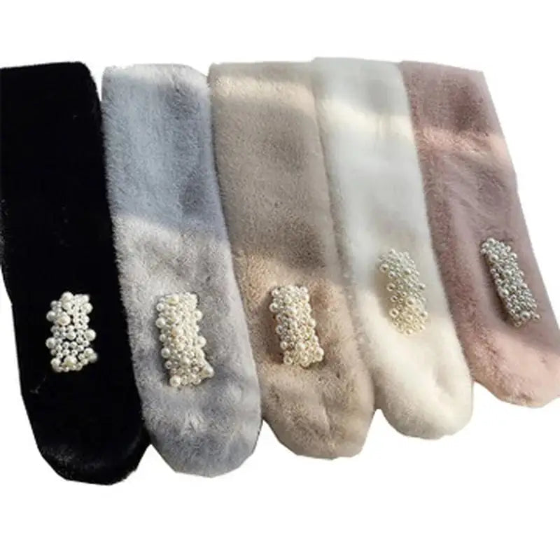 Luxe Wintersjaal met Parelaccent en Kunstbont – Zachte Elegante Sjaal voor Dames Herfst Winter Warm Stijlvol | Sulvida