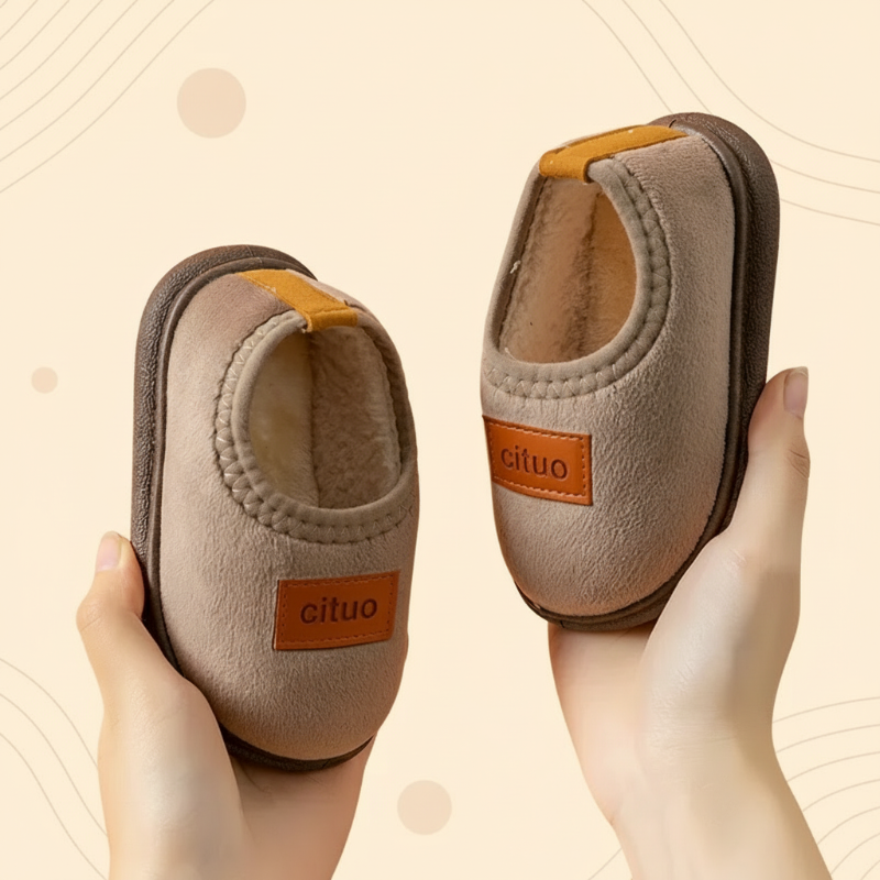 Chaussons d’hiver pour enfants doublés en polaire, avec semelle antidérapante, chauds et doux, rose, vert, marron, 12-18 mois, chaussures pour bébé | Sulvida